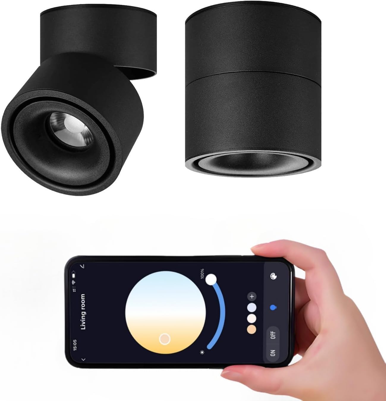 LED Ceiling Spotlight Indoor Dimmable - Tuya Smart Life 360° Adjustable 12W COB Ceiling Downlight Aluminum Hard Wired For Bedrooms Rooms Corridors Painting Background Walls (Black, A (4.02"*3.94"))