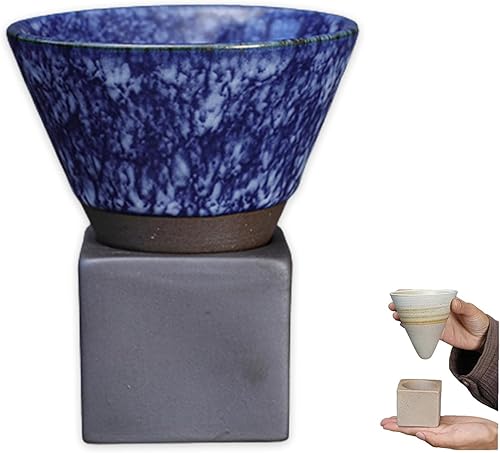Taza de café de cerámica gruesa con base, 6.8 fl oz, taza creativa de cerámica con embudo triangular vintage, elegantes tazas de té de cerámica,