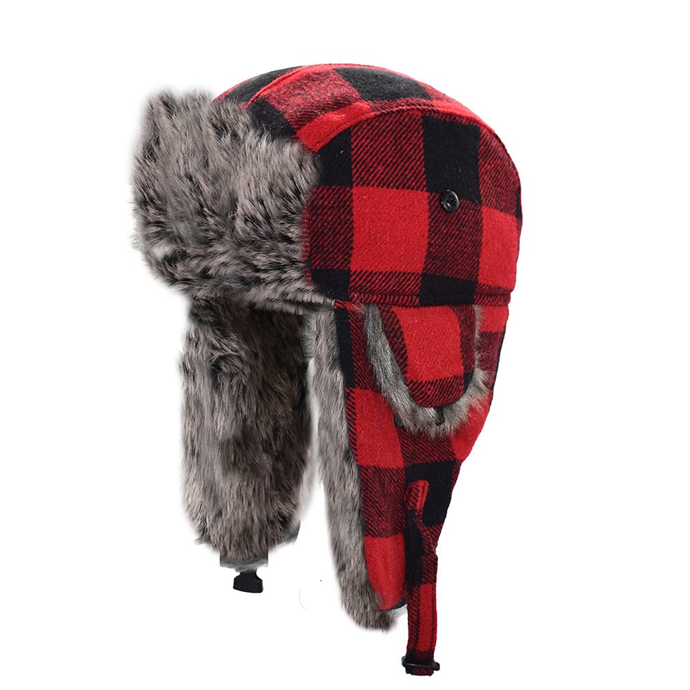Elegtiskas Women's Red Trapper Hat Winter Hats Trooper Russian Warm Hat With Ear Flaps Bomber Hat For Men And