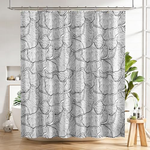 Image of AmazerBath Black and White Shower Curtain, Bathroom Shower Curtain with 12 Shower Curtain Hooks, Rustic Fabric Black and White Shower Curtain Set, 72x72 Inches