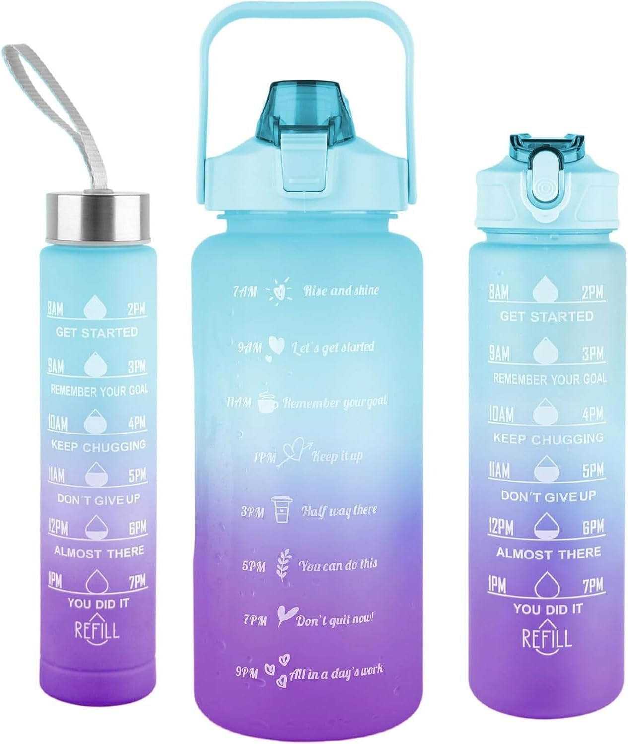 HSR 3 in 1 Set (2L, 900ML, 300ML) Bpa Free Plastic Motivational Water Bottle With Time, Capacity Marker Unbreakable, Leakproof Water Bottle For Gym, Office, Sports, hiking, cycling Water Bottle