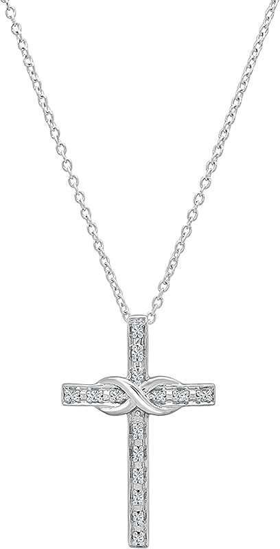 Dazzlingrock Twisted Rope Cross Pendant Necklace | 0.06 Ctw | Round White Natural Diamond | Women | 925 Sterling Silver
