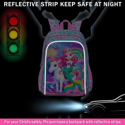 Miniatura 3 de gxtvo Mochila de flamenco de sirena de unicornio para niñas, bolsa de libros para niños con lonchera, bolsa de escuela primaria resistente al agua,