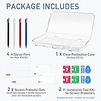 Vista 5 de 3-in-1 Accessories Kit for Nintendo New 3DS XL/LL – Clear Hard Case + Screen Protectors (Tempered Glass & PET) + 4 Stylus Pens – Protective Bundle