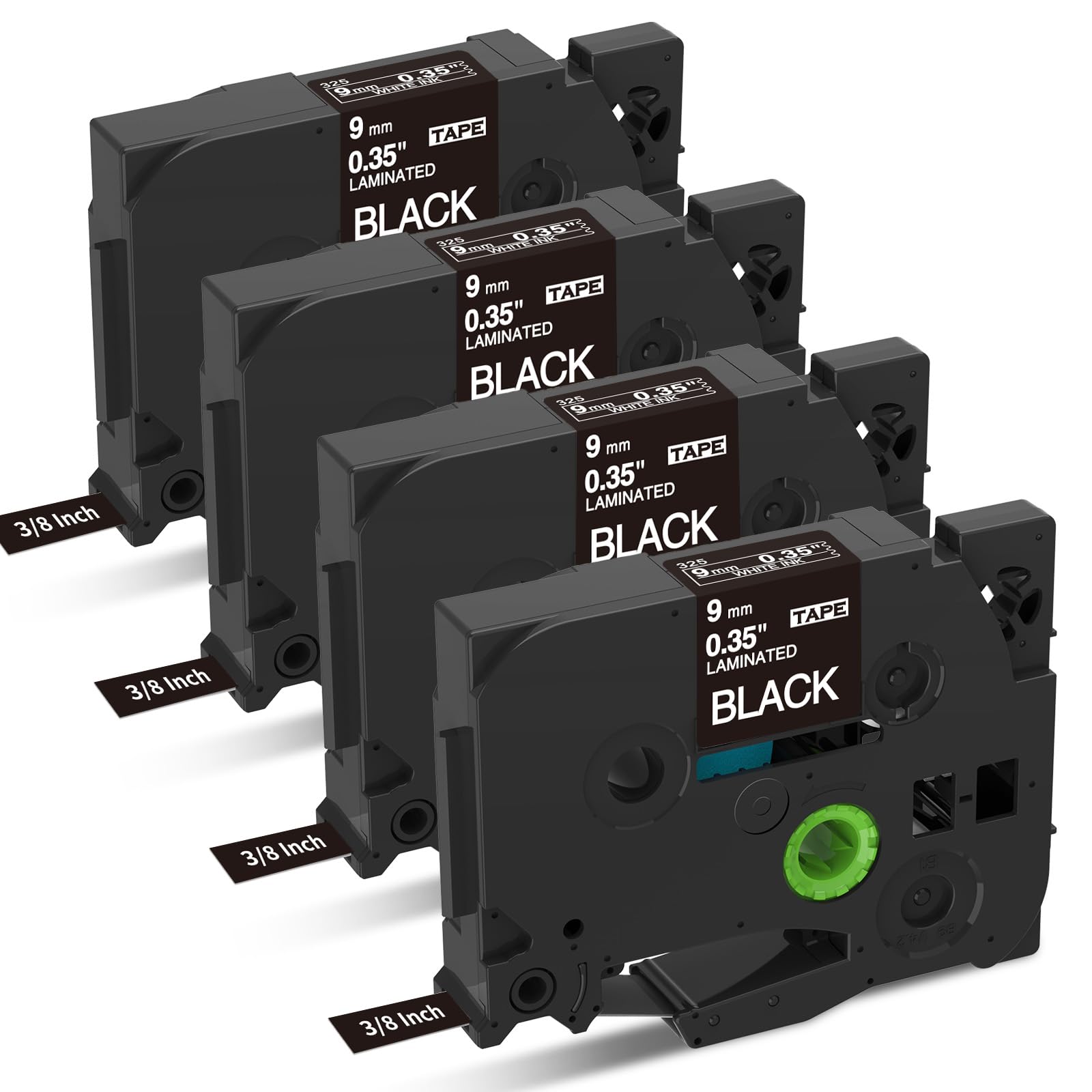 Oozmas 9mm Label Maker Tape White on Black Replacement for TZe-325 9mm 3/8 (0.35) Inch Laminated TZE TZ Tape Compatible with Brother P-Touch PTH100 PTD200 PTD210 PTD400, 4-Pack