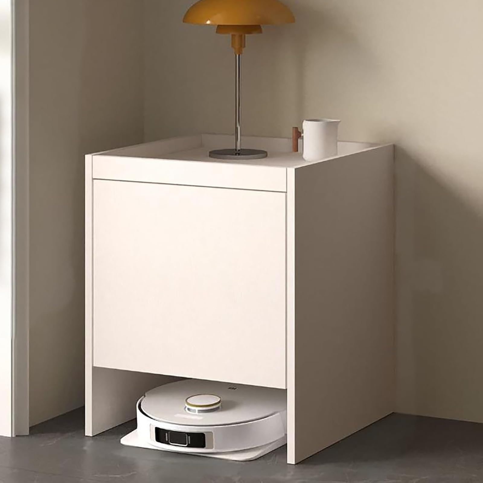BHGFYXBS Robot Vacuum Stand Cabinet With Doors & Ders Slish End Table And Sto Solut For Home Office Nightstand For Robot Vacuum Cleaner,White-50 * 50 * 65Cm,White-50 * 50 * 65cm