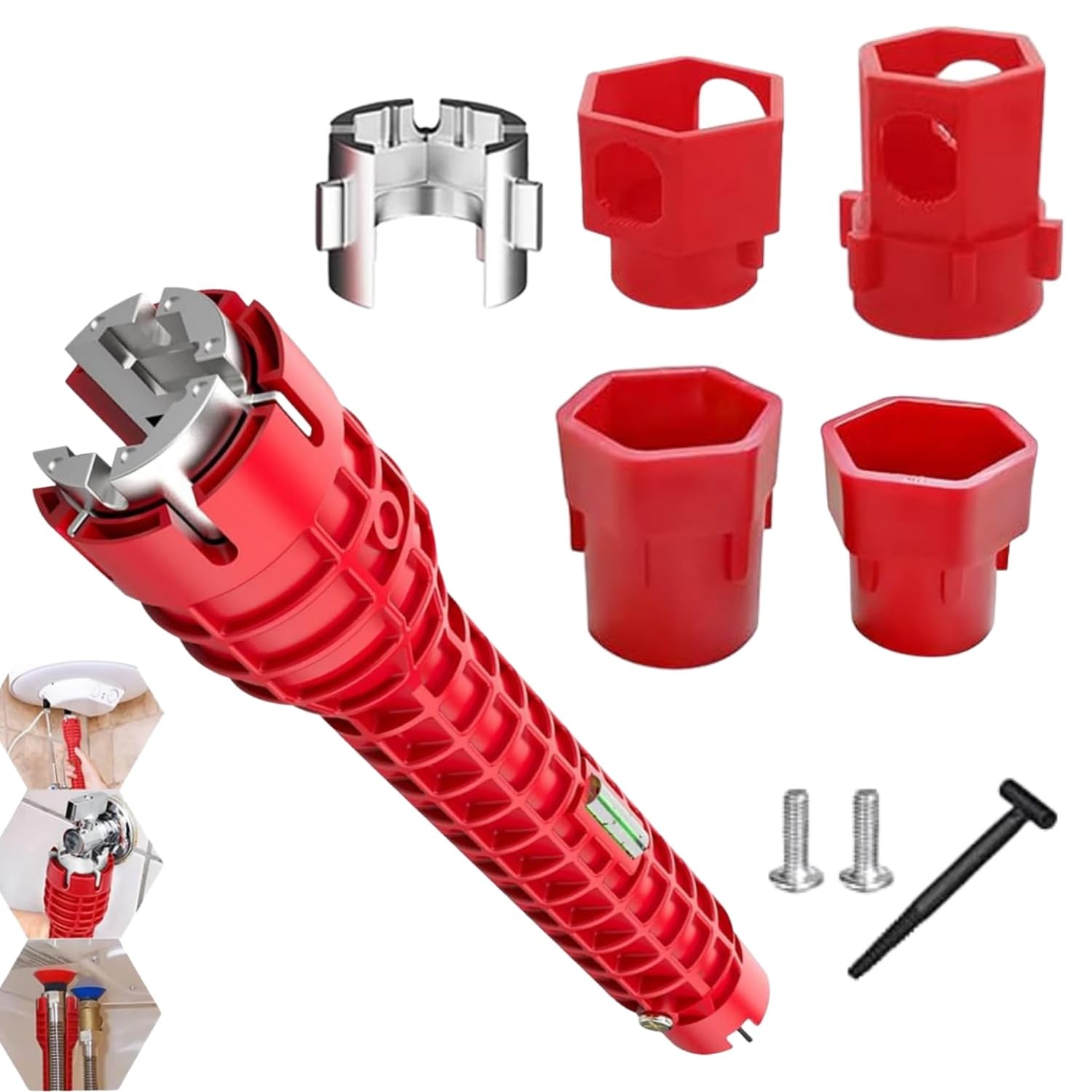Llave para Instalación de Grifos 14 en 1,Herramienta Antideslizante de Doble Cabeza para Fontanería,Instalador para Fregadero de Cocina y Baño,Llave de Tubos con Agarre Cómodo