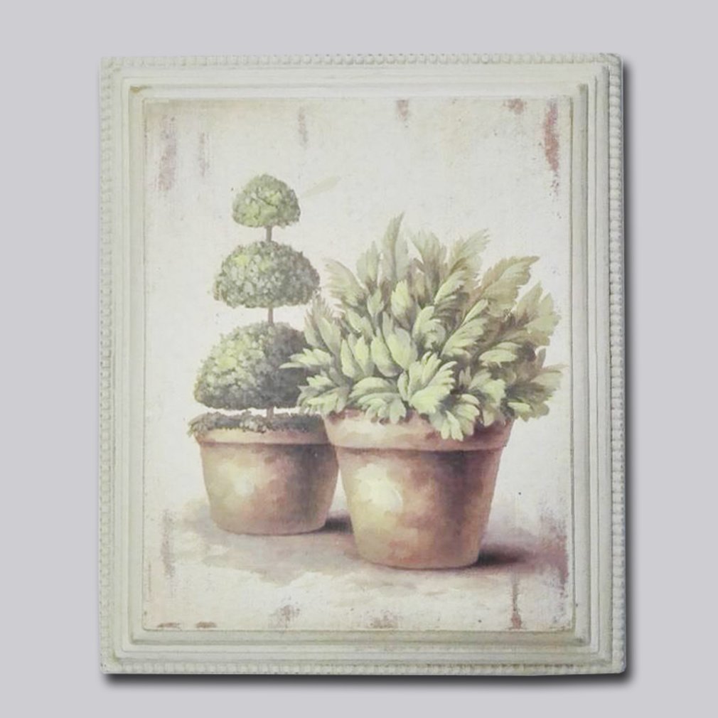 12X10 Inches 100% Hand-made Floral Oil Paintings Wall Art Decor Lively Green Plants Vintage Framed with White Finish Ready to Hang for Bedroom Home Decorations