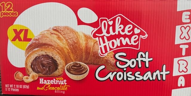 Like Home Extra Soft Croissant with Hazelnut and Chocolate Filling, XL Size, 2.18 oz Each, 12 Pack