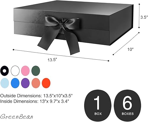 Miniatura 6 de GREEN BEAN 6 cajas de regalo grandes con tapas para regalos de 13 x 9.7 x 3.4 pulgadas, caja de regalo magnética negra con cinta, caja de propuesta