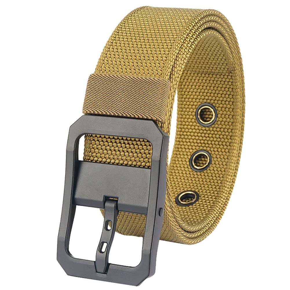Xiinxigo Unisex Brown 2 Mens Canvas Belts For Men & Women, Nylon Tactical Belt Military With Hole Grommet Webbing Waist Belt,,120 Cm