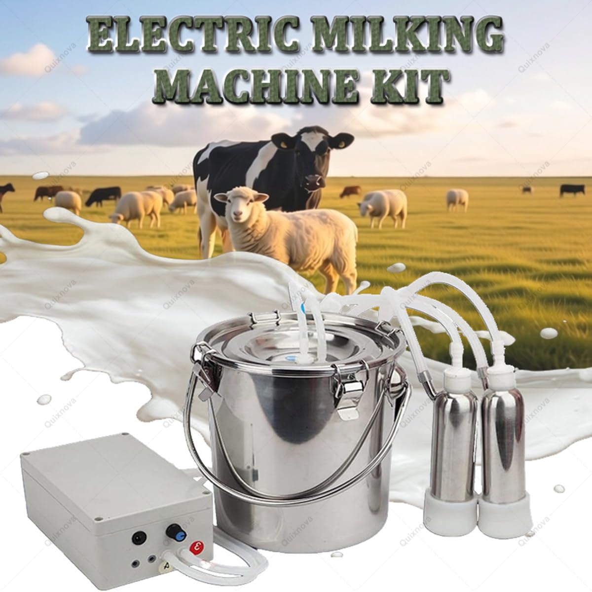 Mungitrice elettrica automatica portatile per capre, mucche e pecore – Attrezzatura a pulsazione sottovuoto con 2 tettarelle e secchio in acciaio inox (3L/5L) per piccole aziende agricole Goat-5L