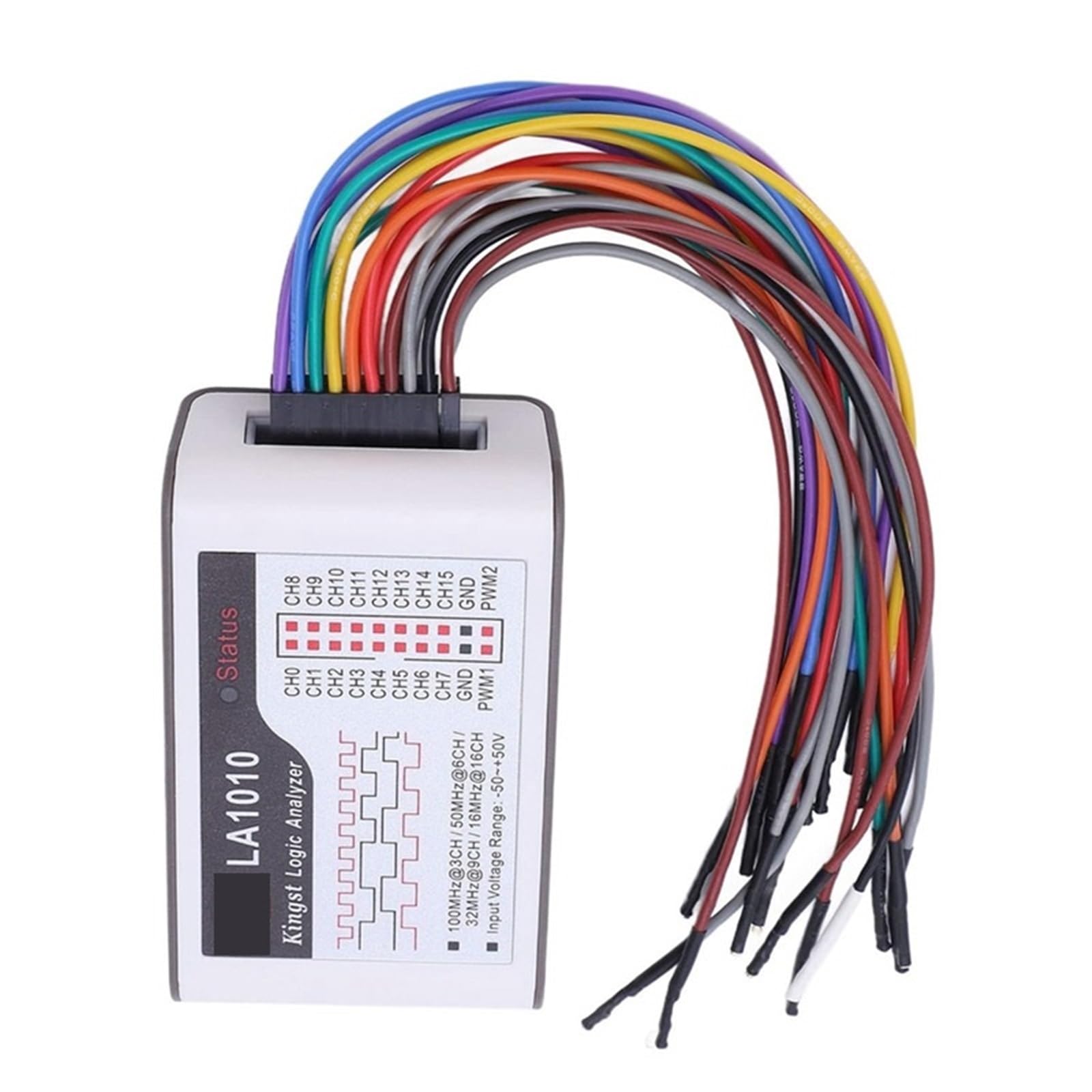 Analizador lógico portátil de 16 canales con cable, interfaz USB, frecuencia de muestreo de 100 m, entrada de 50 V.