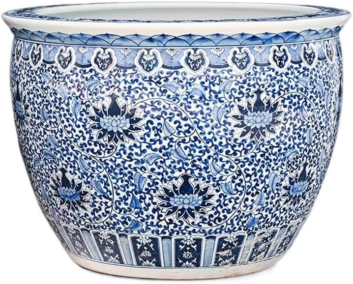Small Fish Tank Blue and White Porcelain Goldfish Bowl Ceramic Fish Tank Living Room Fish Culture Large Water Tank Garden Turtle Tank Home Aquarium Starter Kits Fish Tank Kit(C)