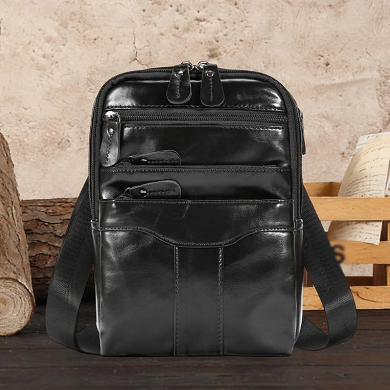 Retro Genuine Leather Crossbody Bag for Men Multi Functional Chest with Layered Storage
