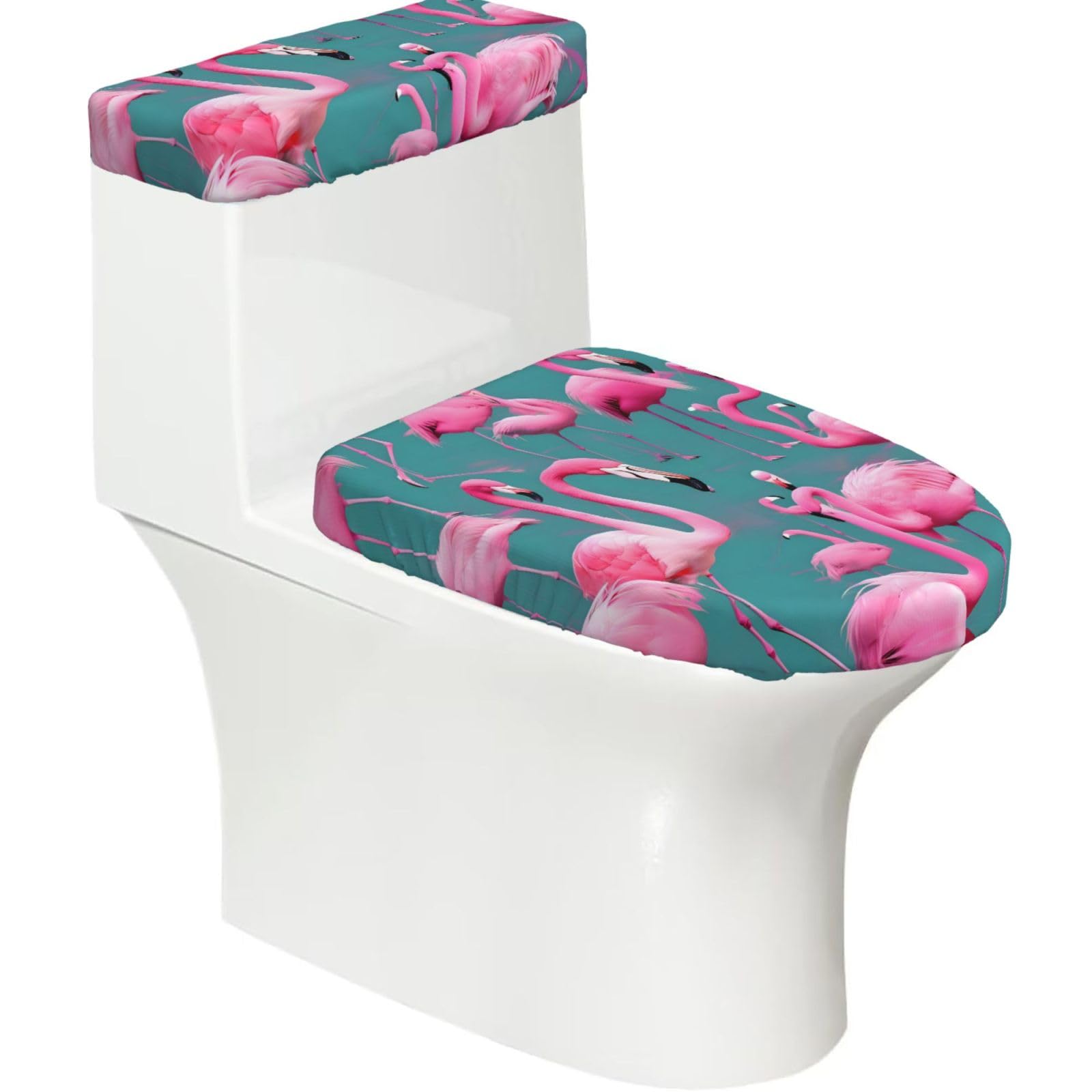 Mrowyc Black A Flock Of Flamingos Printed Toilet Seat Set - Set Of 2 - Universal Toilet Seat Cover - Housewarming Birthday Christmas Gift