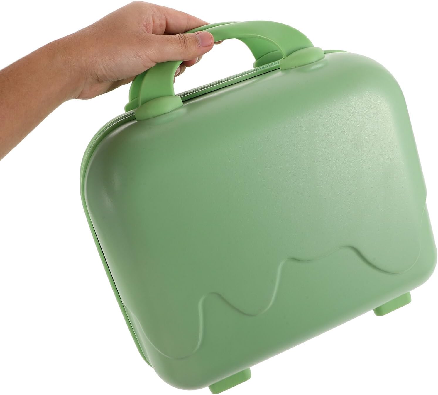 ARTIBETTER Portable Hard Shell Makeup Case with Handle, Compact Travel Makeup Organizer, Elastic Strap Cosmetic Bag for Women, Matcha Green Train Case for Toiletries and Jewelry