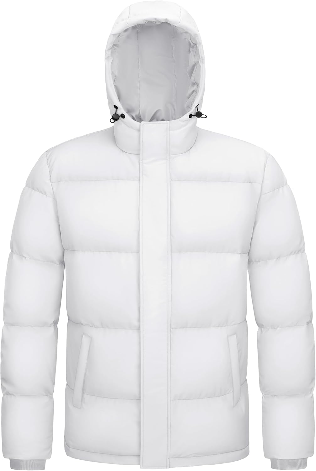 MAGCOMSEN Mens Hooded Down Jacket Water Resistant Puffer Jacket Full Zip Up Windproof Winter Jacket with Zip Pockets