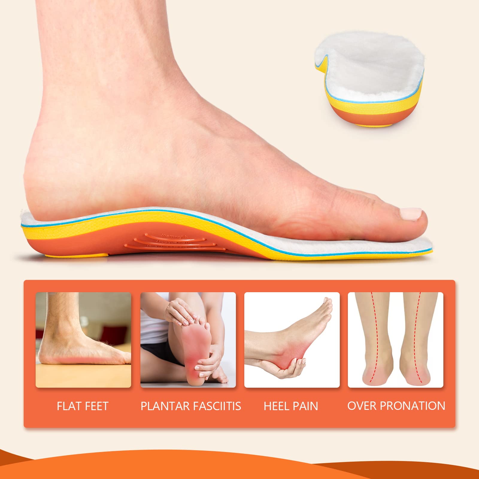 PCSsole Solette Comfort per Arco Plantare, Solette Scarpe Plantari Ortopedici per Piede Piatto，Fascite Plantare,Dolore al Tallone, Piede Cavo