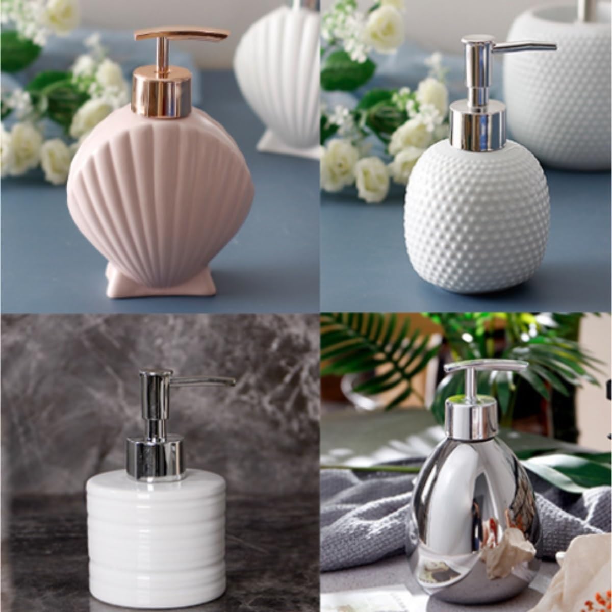 Dispensador de Jabón Líquido Dispensador De Jabón Y Loción Cerámica con Bomba, Botella Líquido Decorativa Vacía Rellenable Botellas de Aseo