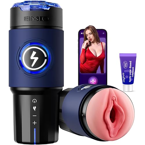 EINSEO Male Masturbator Sex Toys for Men - AI & APP Control Thrusting Male Stroker with 360° Heating, 5-Speed Smooth Motion Adult Men Sex Toy, Silent Brushless Motor, Pocket Pussy Sleeve & Phone Mount