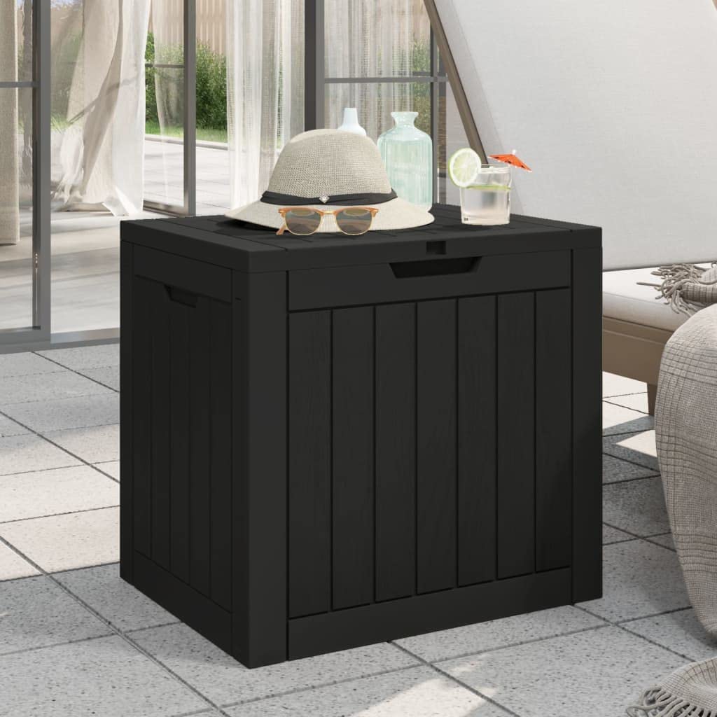 Générique Scatola portaoggetti da giardino nera 118L polipropilene imitazione legno, cassa esterna 55,5 x 43 x 53 cm con coperchio e maniglie laterali