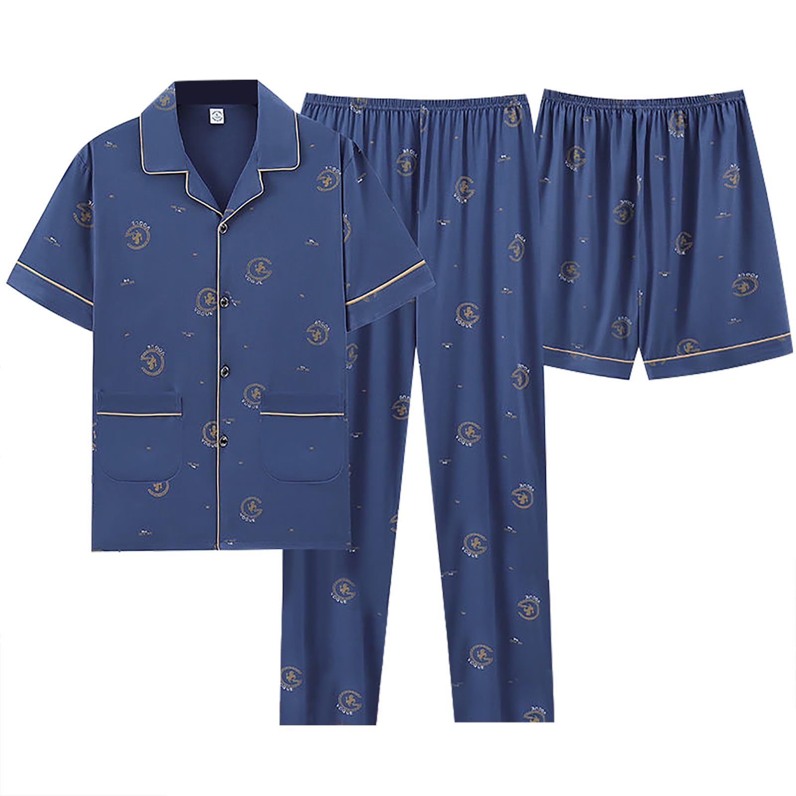 Bukknye Men's A-Navy Pyjamas Geometric Print Long-Sleeved Pajamas For Sleepwear Two Pieces Thin Pyjama Set