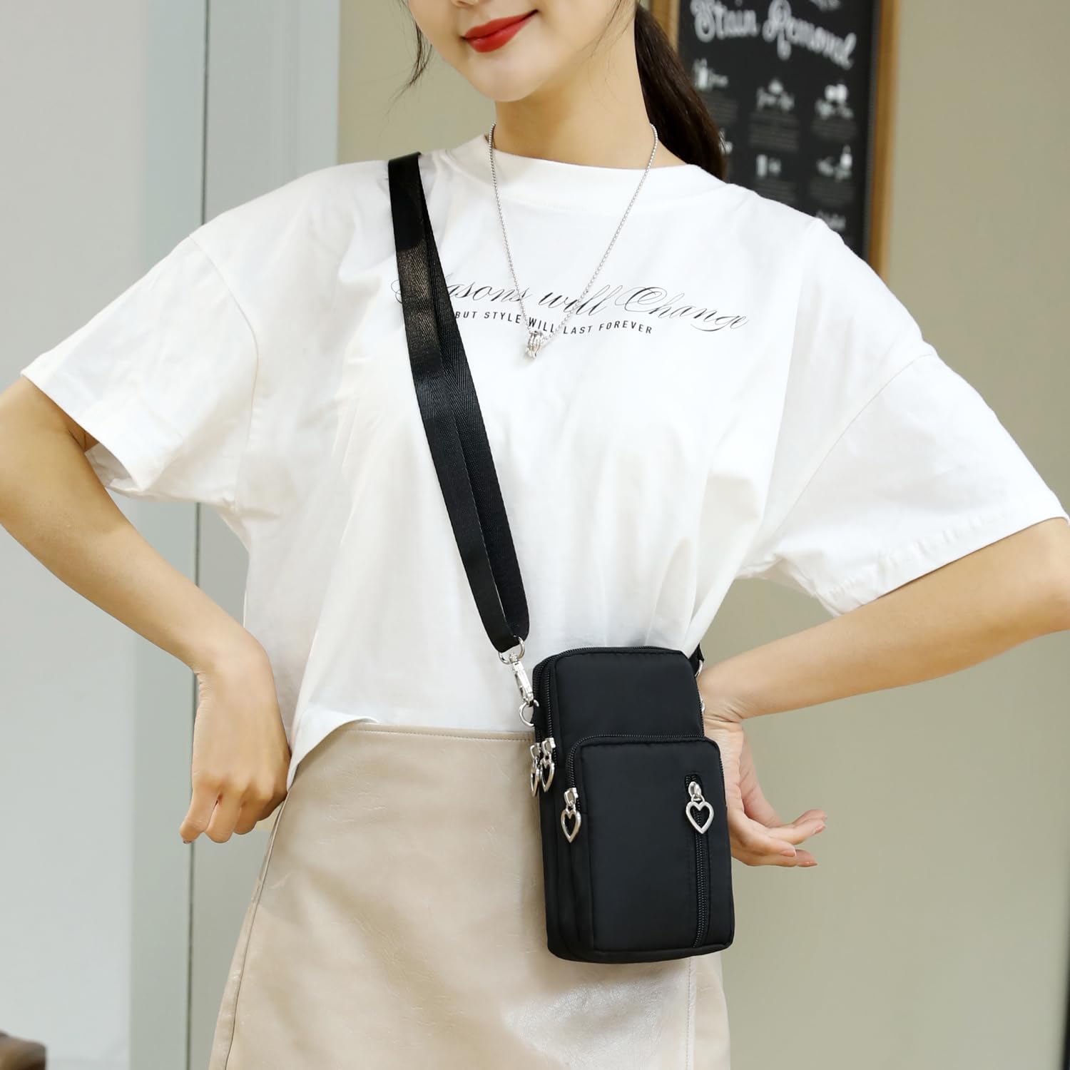 OUYIWEIMAOYI Mini cellulare portafogli donna, Tasca per cellulare da donna con ingresso per cuffie, Tracolla regolabile e staccabile,per telefoni cellulari sotto i 7 pollici