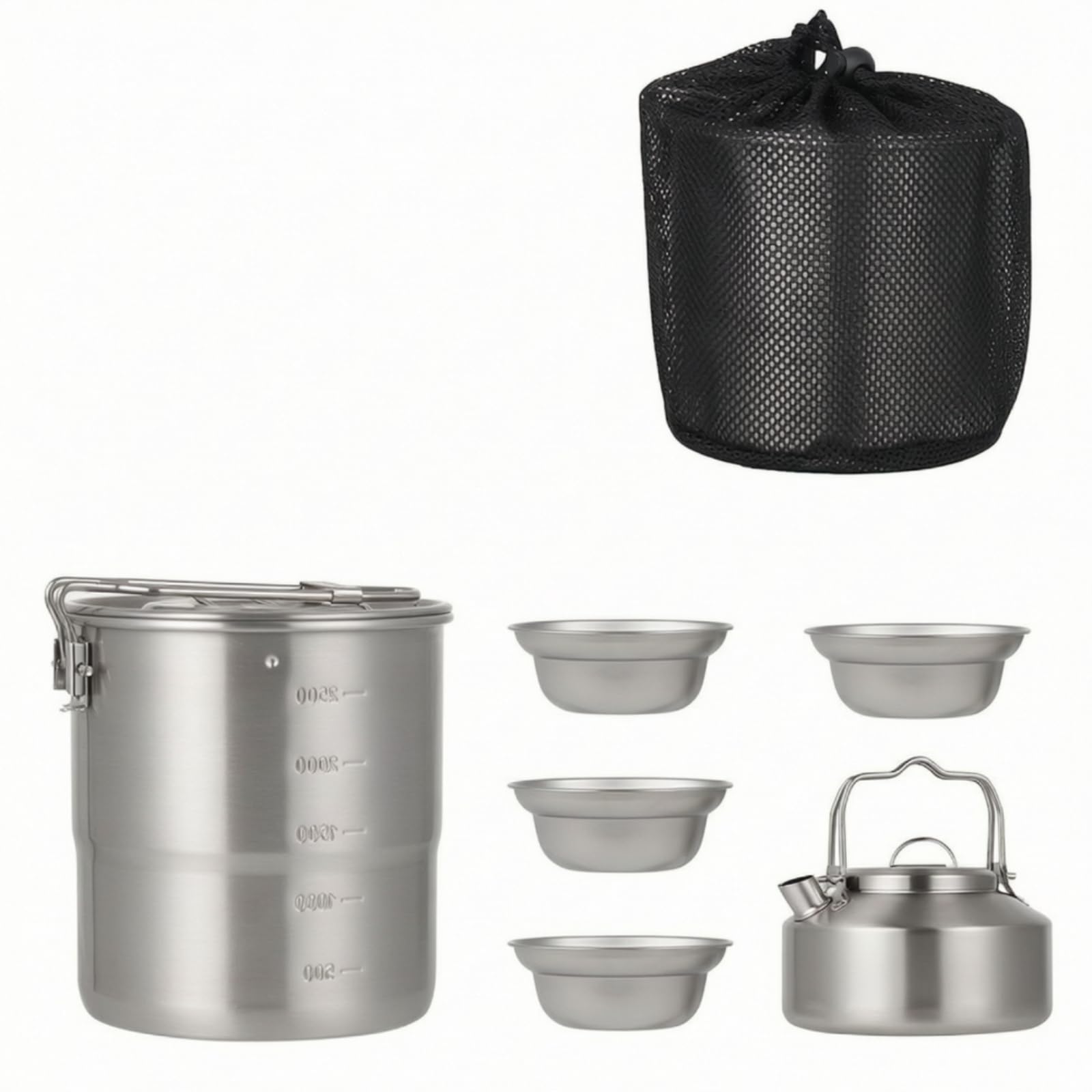 6 Pezzi Set di Pentole da Campeggio Compatto Campeggio Portatile Impilabile Stoviglie per Campeggiatori, Viaggiatori, Camperista