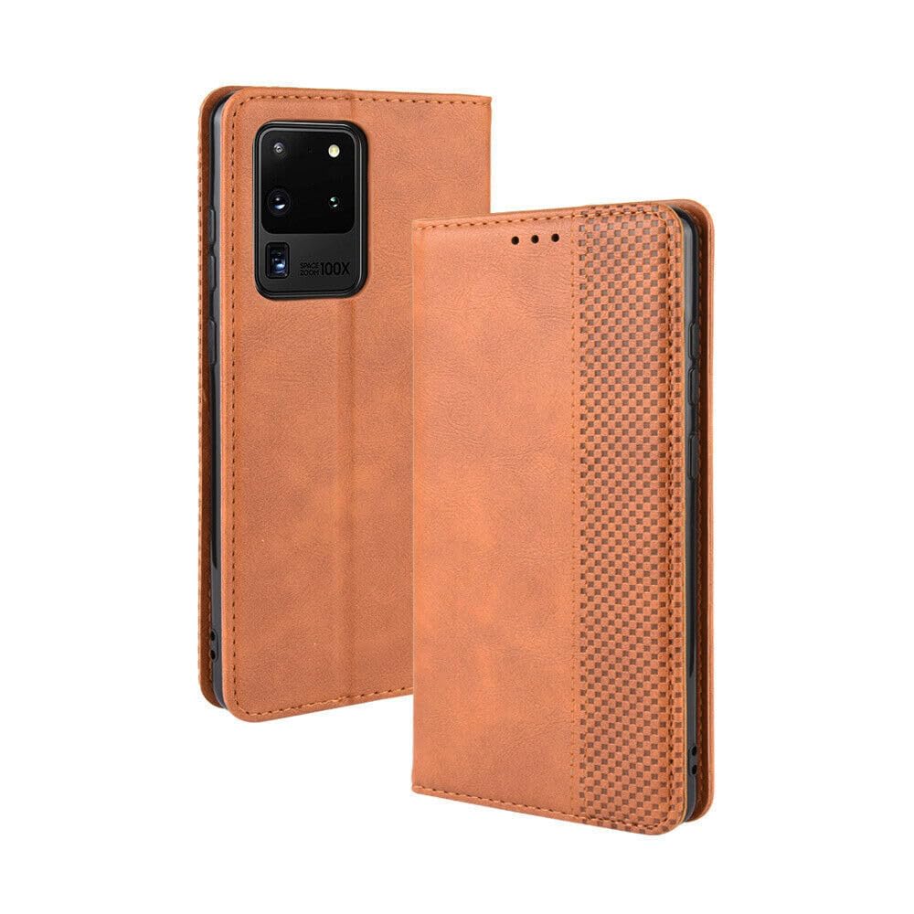 Generic Étui compatible avec Samsung Galaxy A55 (couleur : marron) Étui portefeuille à rabat magnétique rétro en cuir