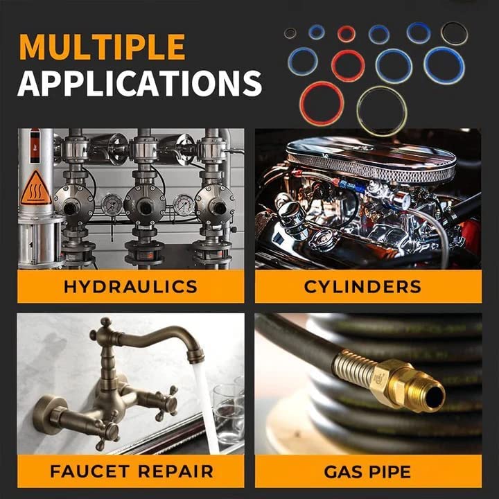 Multiple applications of O-rings including hydraulics, cylinders, faucet repair, and gas pipe