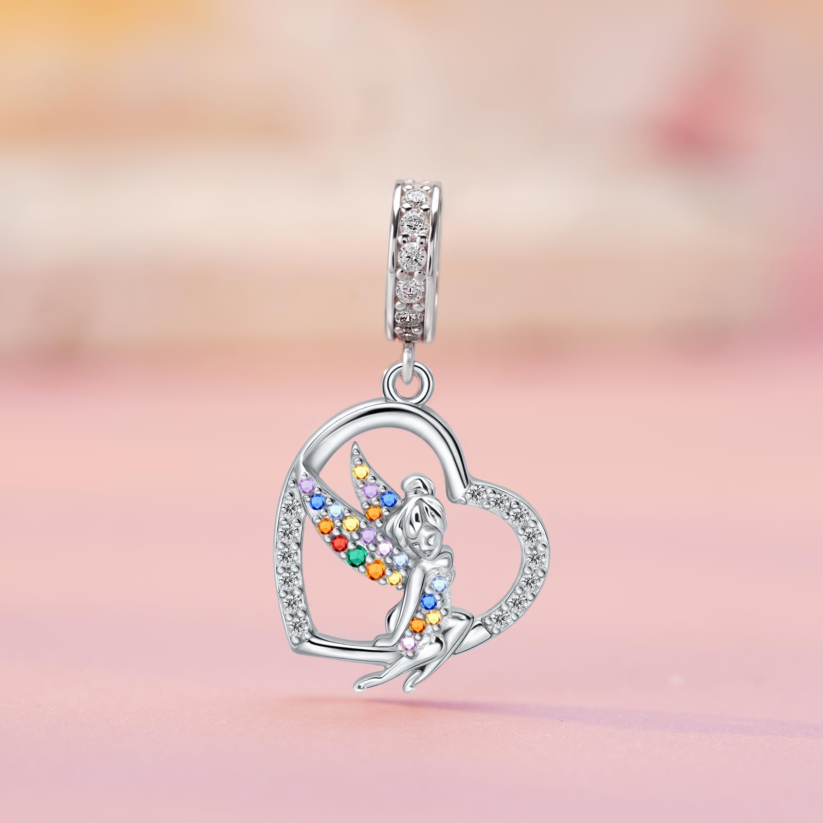 Wróżka Charm koraliki srebro 925 Sterling Silver Floral Fairy Charm do bransoletek z kolorową biżuterią prezent dla kobiet
