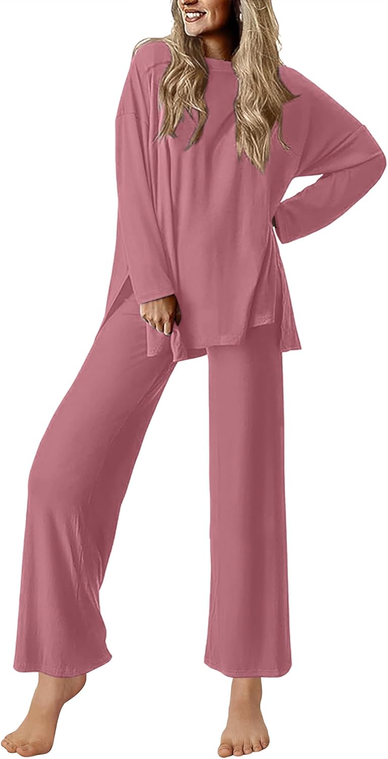 Ekouaer Lounge Sets for Women Long Sleeve Pajamas Fall Loungewear Soft Comfy Pjs Two Piece Travel Outfits Set