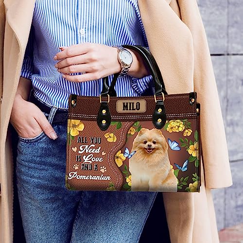 Personalized Pomeranian Dog Handbags, Custom Name Dog Leather Bags, Purses, Shoulder Bag, Gift For Dog Mom Dog Lover2