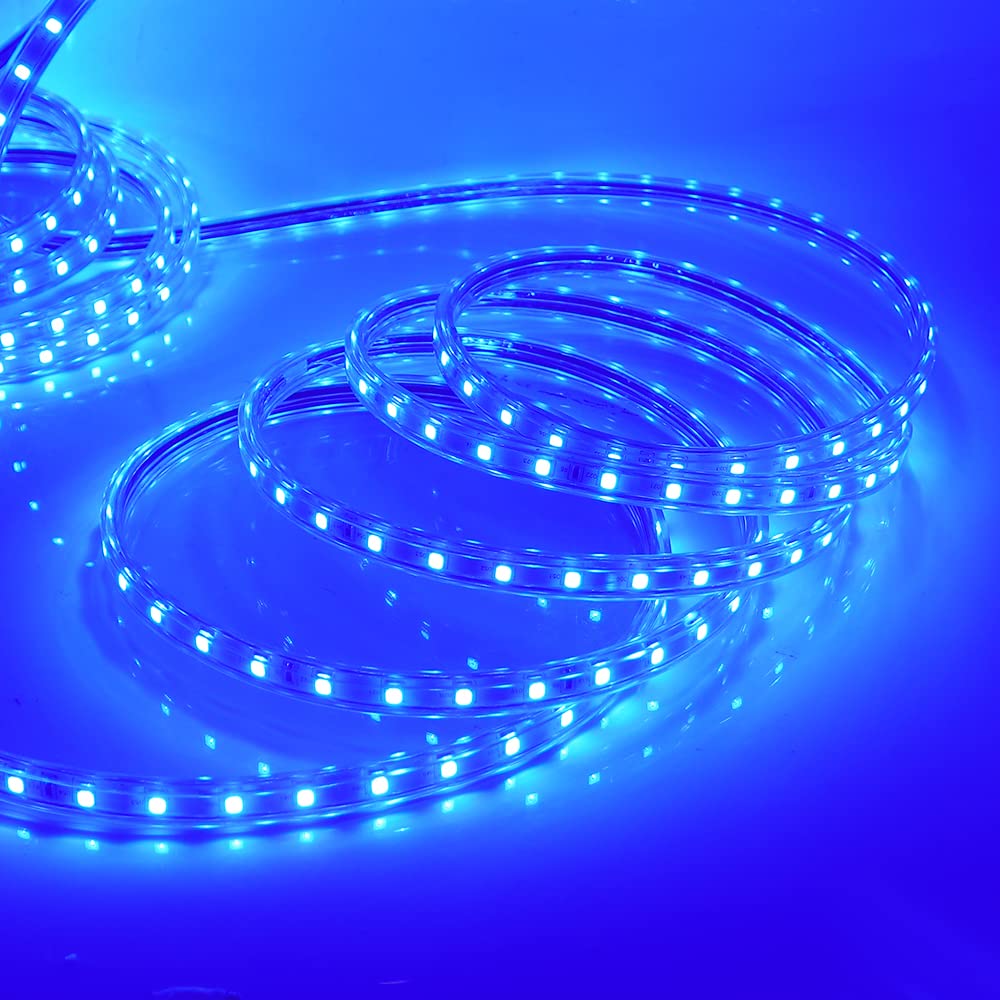 Taśma LED, 220 V, AC 5050, IP68, wodoszczelna, bardzo jasna, potrójny chip, opaska na czoło, niebieska, 15 m
