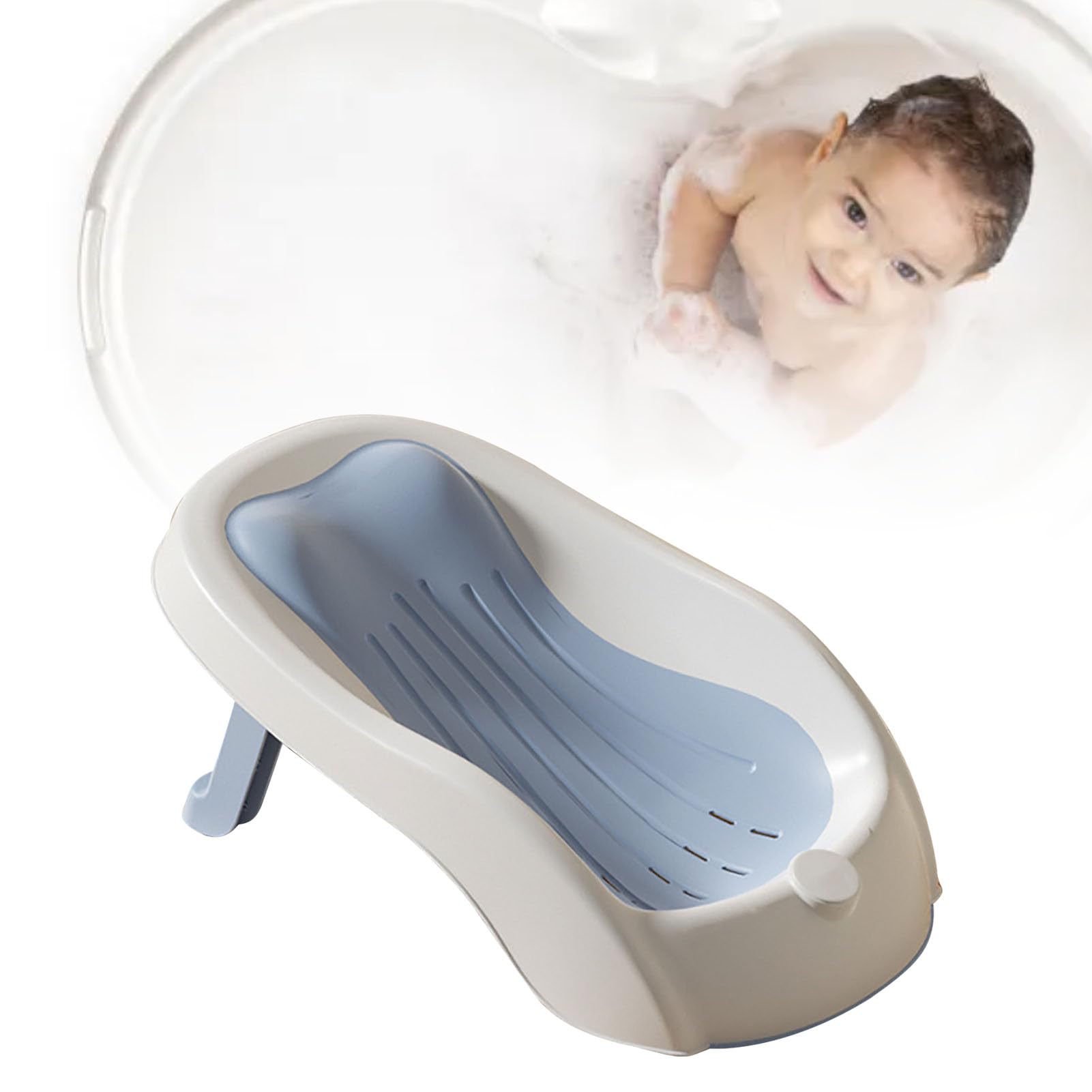 Tonysa Soporte de Baño para Recién Nacido, Asiento de Bañera para bebé con ángulo Ajustable Seguro para Viaje en Casa, PP TPE (BLUE)
