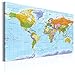 Produktbild B&D XXL deutsch Weltkarte Pinnwand Kork & Vlies Leinwand Bilder 120x80cm XXL Zum Pinnen Groß Wandbild Rückwand Set mit 50 Markierfähnchen Wanddeko - Pins Deko Korktafel Lernkarte Landkarte World Map