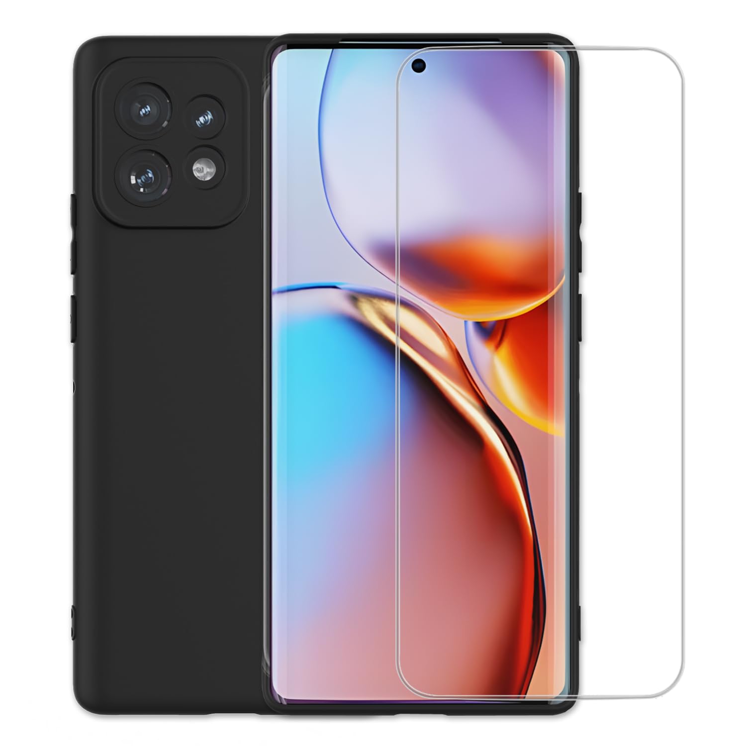 for Moto Edge Plus (2023) Case with Tempered Glass Screen Protector Silicone Bumpers Anti-Scratch Shock Absorbing Protection Phone Case Cover for Motorola Moto Edge+ 2023 Black