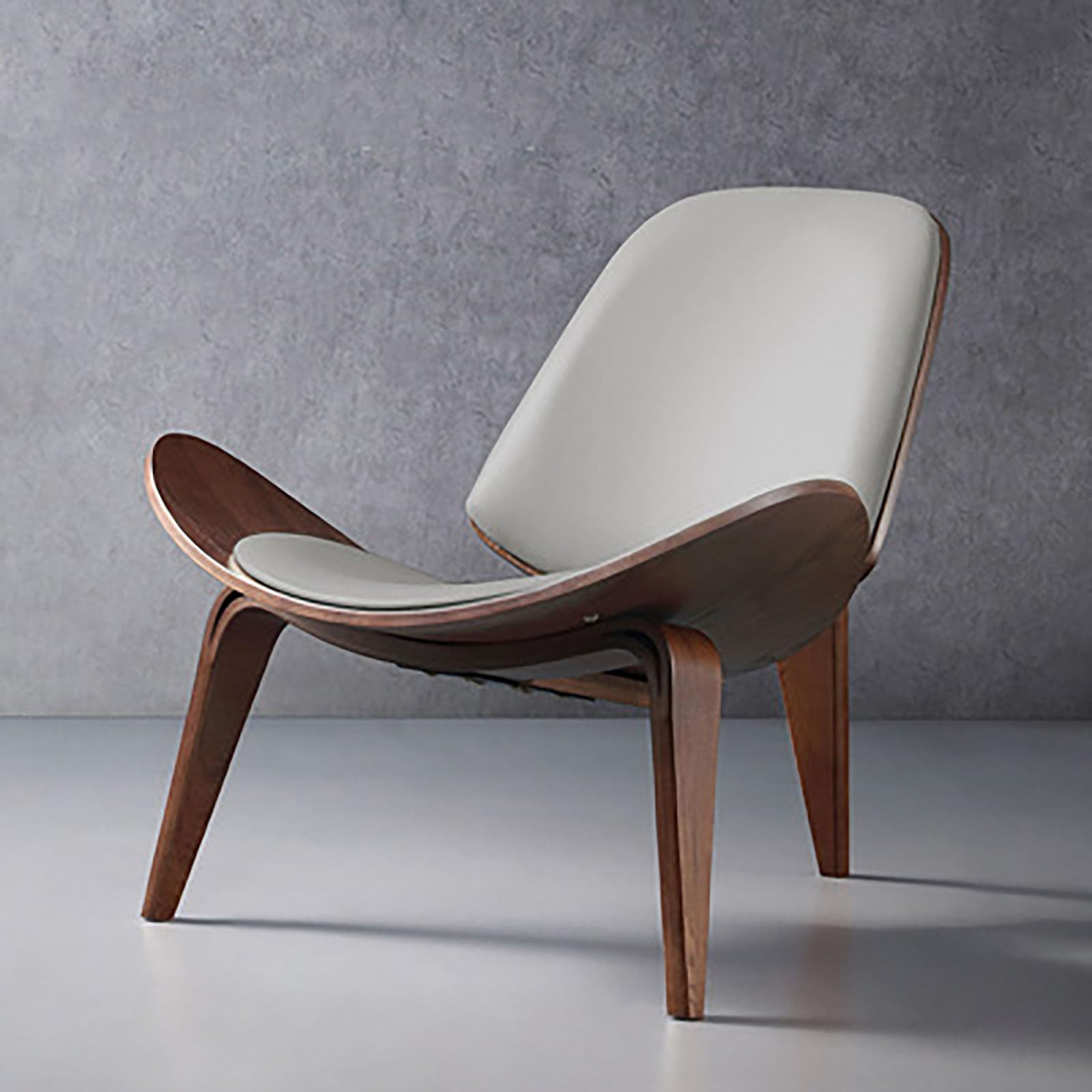 GCZQYAM Mid Century Modern Shell Lounge Chair, Faux Leather Accent Chair Gray Walnut