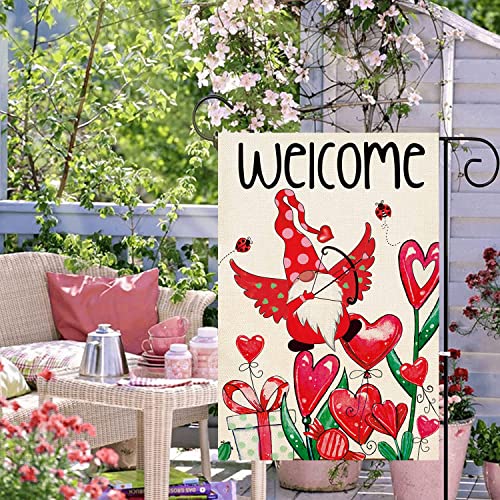 Ortigia Valentines Day Love Heart Flower Garden Flag 12X18 Inch Vertical Double Sided Valentine's Day Gnome Ladybug Flag For Outside Yard Anniversary Wedding Party Yard Outdoor Decoration #TOP1