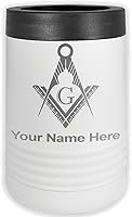 Vista 18 de LaserGram Aislador personalizado de latas y botellas de acero inoxidable, símbolo masón, mantiene las bebidas frías durante más tiempo (azul marino)