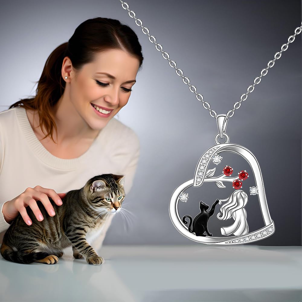Black Cat Necklace for Women Sterling Silver Cat Necklace for Cats Only Lovers Lady Gifts Cute Animal Heart Pendant Charms Jewelry - Image 4