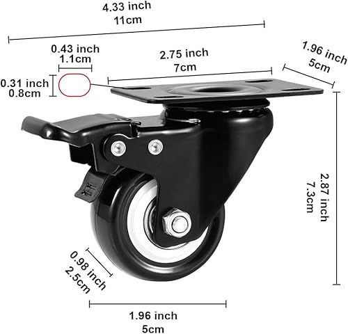 Miniatura 15 de Ruedas giratorias, ruedas de 2 pulgadas, juego de 4 ruedas resistentes, ruedas de bloqueo CLOATFET con freno (placa superior), ruedas giratorias