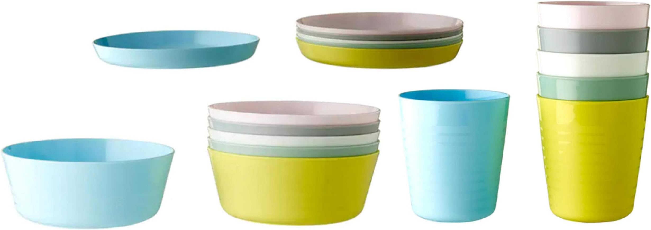 KALAS IKEA Children's Bowl Tumbler and Plate Set of 6 of Each Item Multi Coloured Pastel