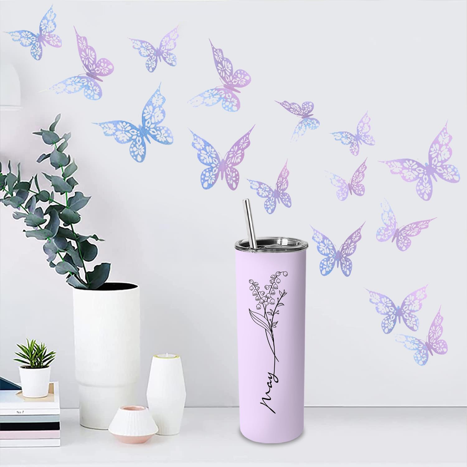 Sunmdecor 20oz Floral Tumbler with Lid and Straw - Double Wall Insulation Stainless Steel Cups For Hot or Cold Beverages, Perfect For Travel, Office, and Christmas Gifts - Image 5