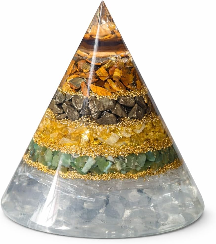 Dhan Yog Orgonite Pyramid Cone Shape | Good Luck, Positivity & Prosperity Enhancer | Ideal Spiritual Gift for Home & Office | Vastu & Reiki Energy Balancing Pyramid