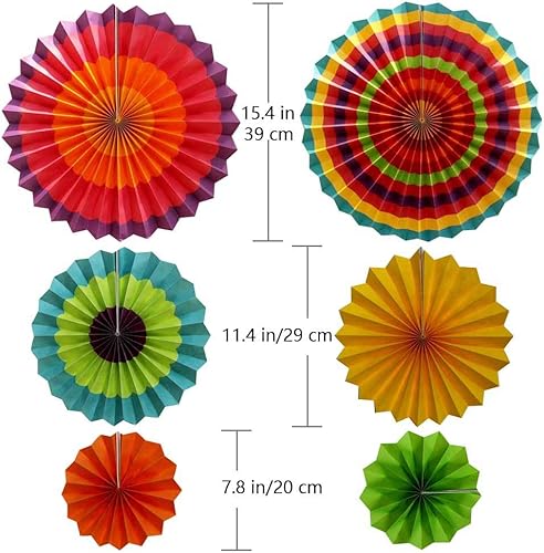 Miniatura 2 de Abanicos de papel para celebraciónbodacumpleañoscarnavaldecoraciones de fiesta de bienvenida, arco iris, juego de 6