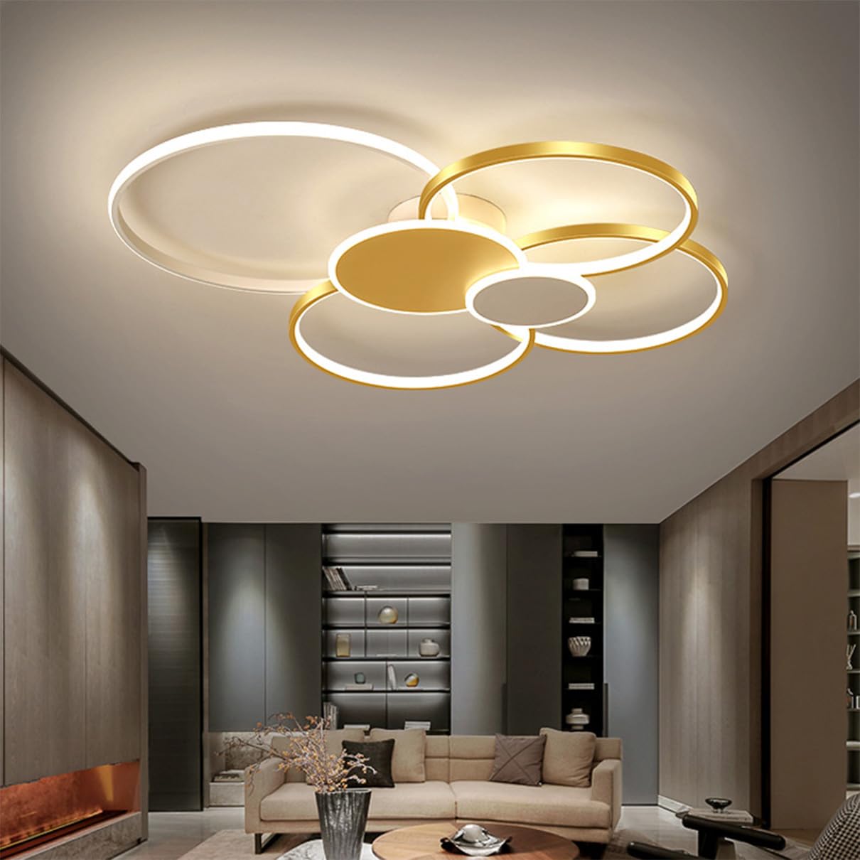 Dimmbare LED-Deckenleuchte, Wohnzimmerleuchte schwarz gold, Deckenleuchte Schlafzimmer-Wohnzimmerleuchte LED, Wohnzimmer schwarz & weiß, Schlafzimmerleuchte (Golden, L80*W65*H10CM)