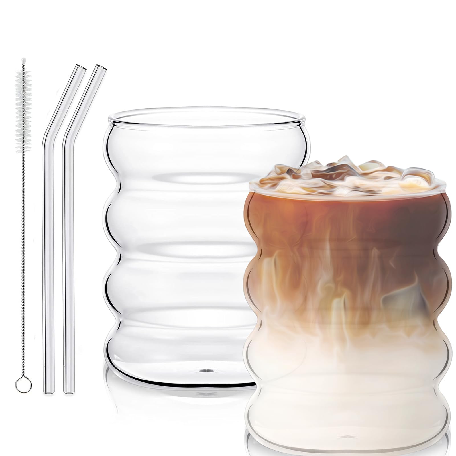 INSETLAN Bicchieri In Vetro A Coste Da 760 Ml Con Coperchi E