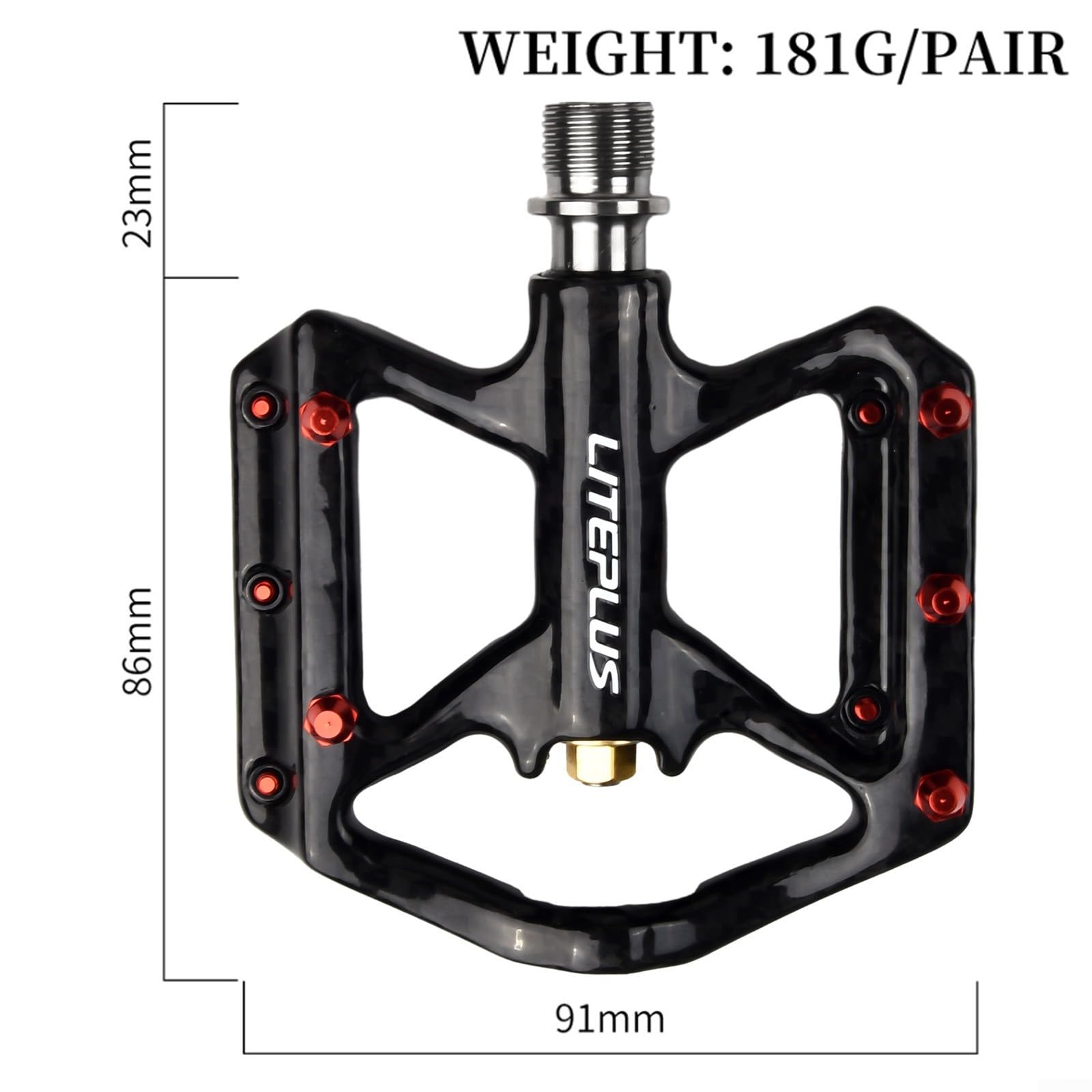 Pedales de bicicleta de carretera de fibra de carbono ultraligeros 180 g, par de rodamientos sellados, plataforma ancha, antideslizante, para MTB y bicicleta plegable, color negro